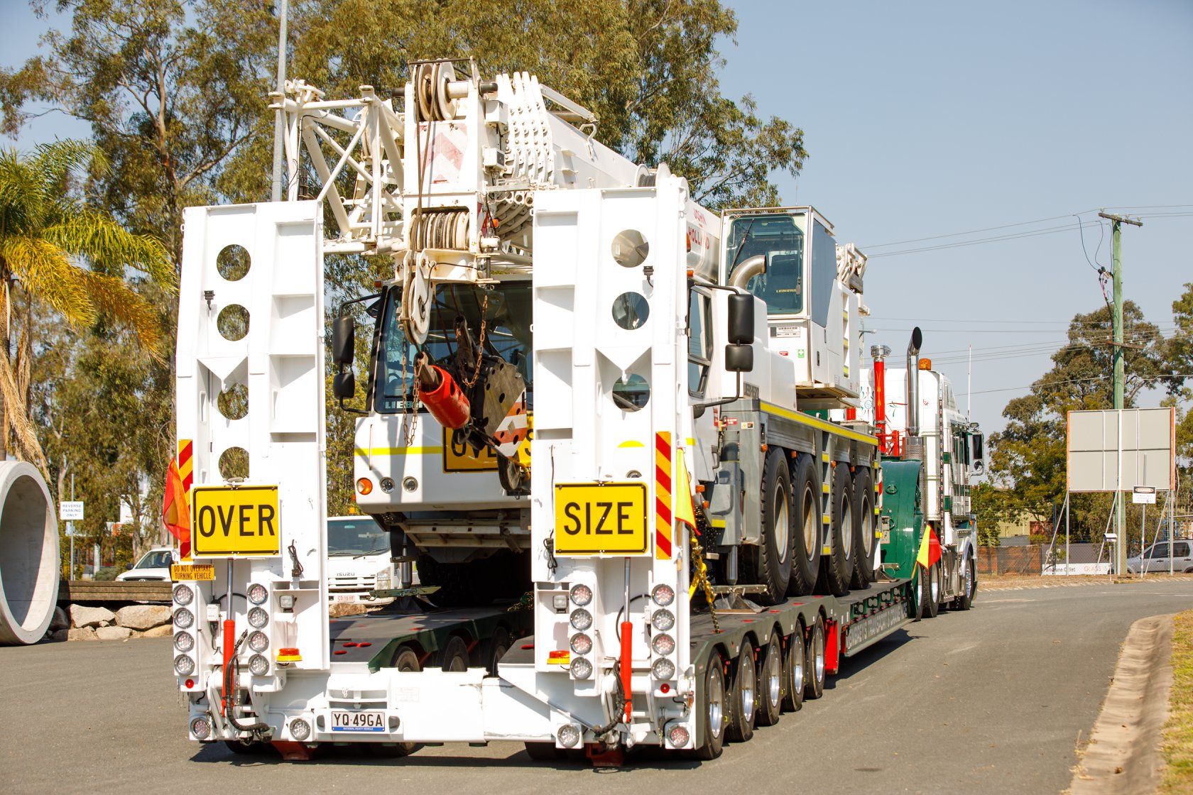 Membrey trailer fully loaded with liebherr